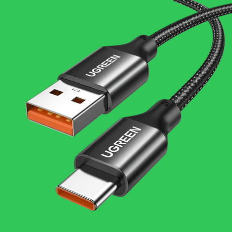 USB-C to USB-A cable with braided black cord and Ugreen branding.