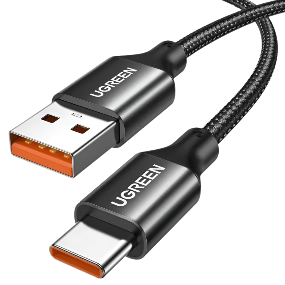 USB-C to USB-A charging and data cable with braided nylon covering.