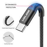 a usb cable with a blue light on it