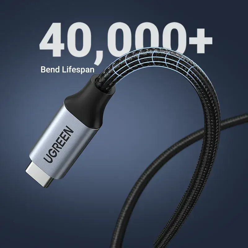 a usb cable with the words 40, 000 and a black cable