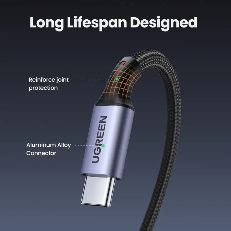 a usb cable with the words long lifespan on it