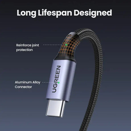 A usb cable with the words long lifespan on it