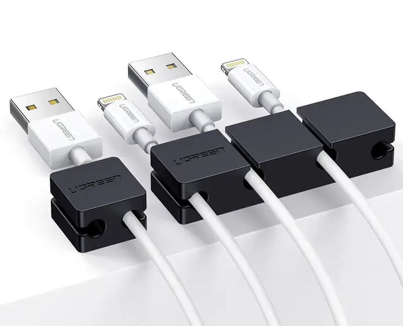 USB charging cables with black protective covers for the connectors.