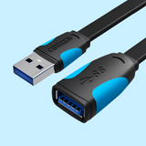 USB extension cable with blue accents on black connectors.