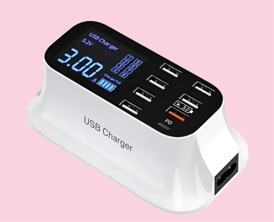 Hub d'alimentation à charge rapide USB A/Type-C à 8 ports 75 W avec écran LCD - Chargeur de téléphone Power Delivery PD