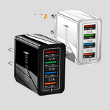 USB wall charger with multiple ports for fast charging devices.