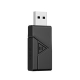 USB wireless adapter with a triangular play button symbol on its side.