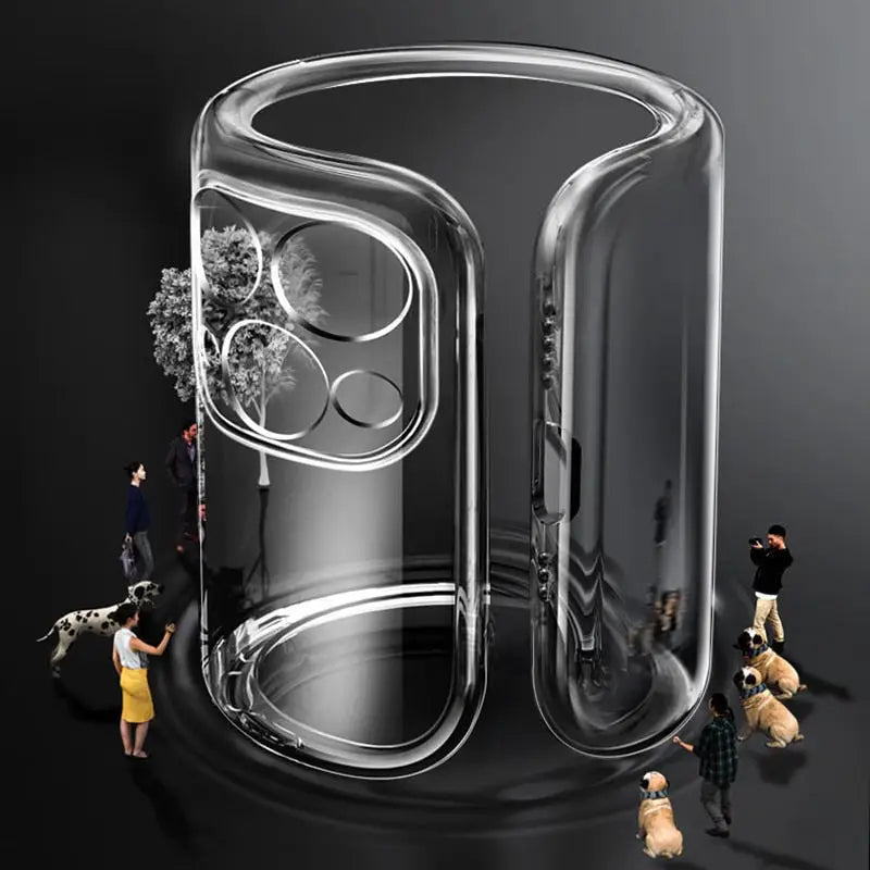 a glass vase with people inside it