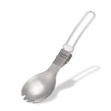 there is a spoon and fork with a metal handle on a white background