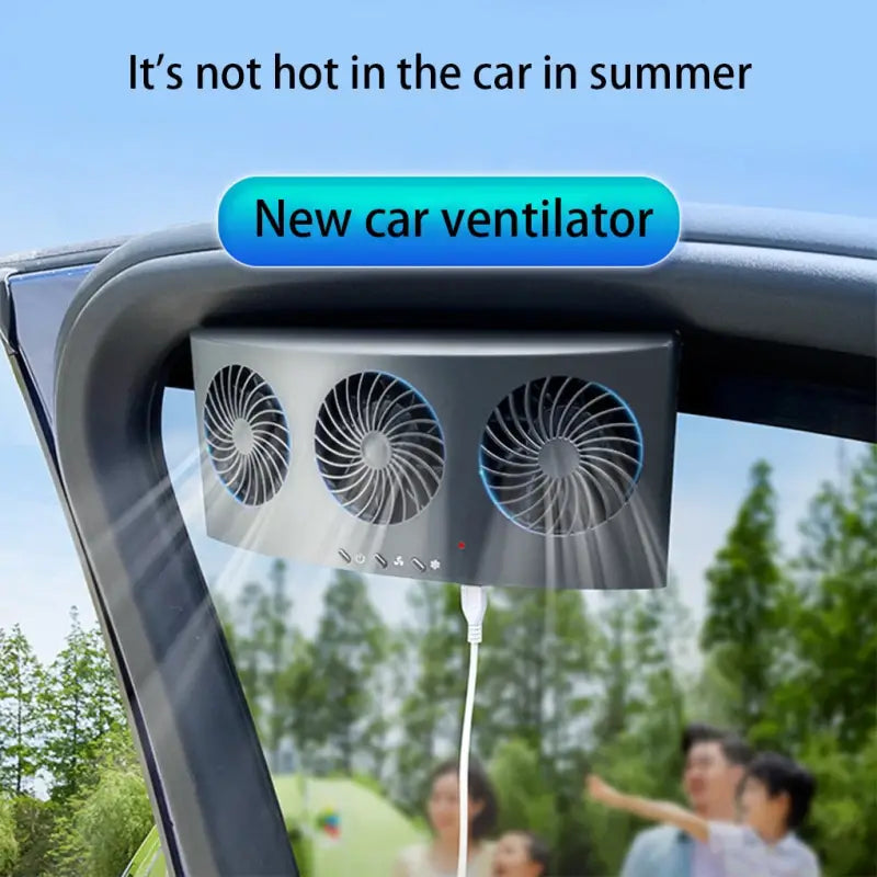 a car with a fan on the windshield