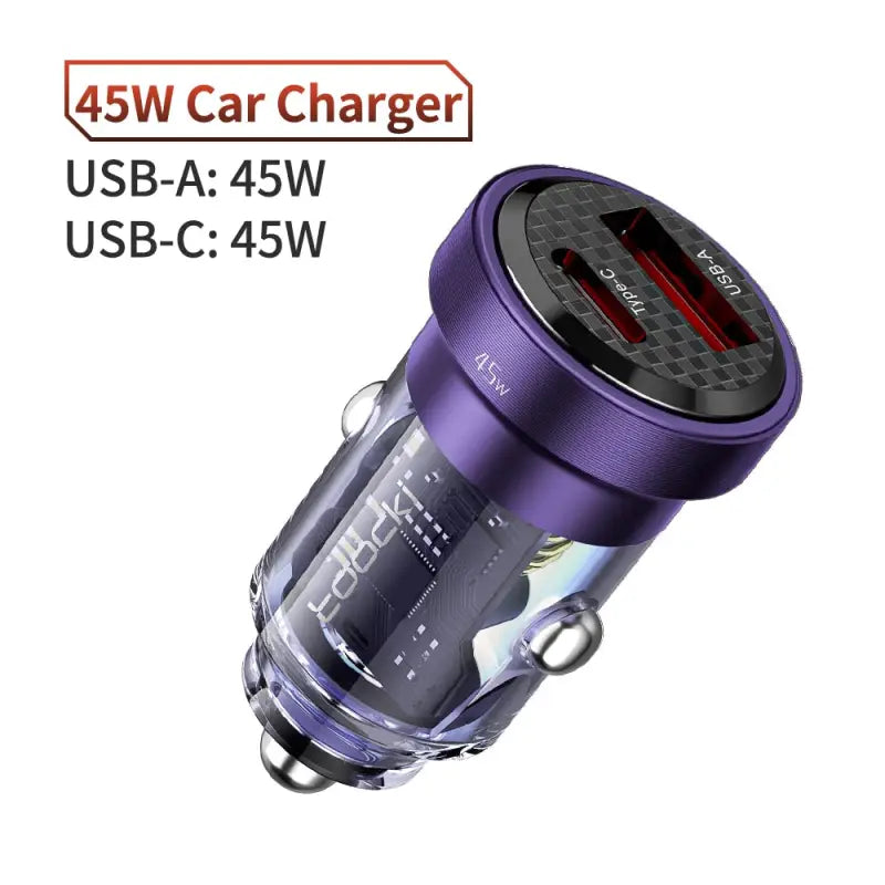 the 5w car charger is shown in purple