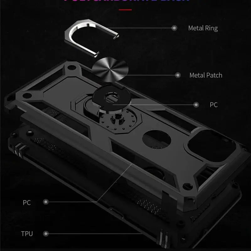 the top view of the phone case with the parts labelled