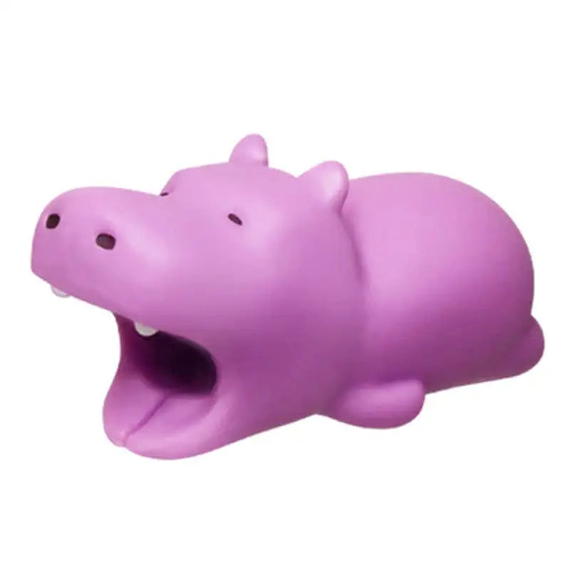 a purple toy hippog with its mouth open