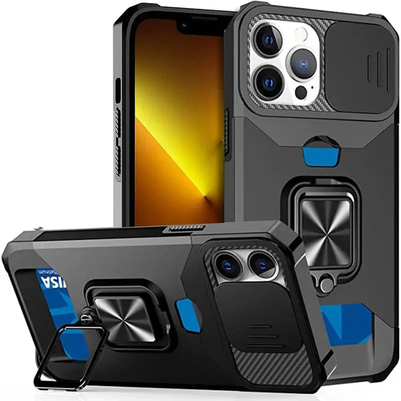 iphone 11 case, shockproof rugged rugged hybrid hybrid hybrid case with kickstand holster for iphone 11 plus, black