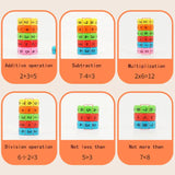 a set of four different colored blocks with numbers