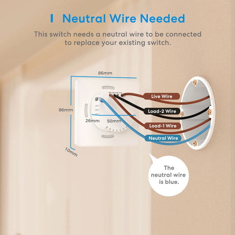 a wall mounted light switch with a wire connected to it