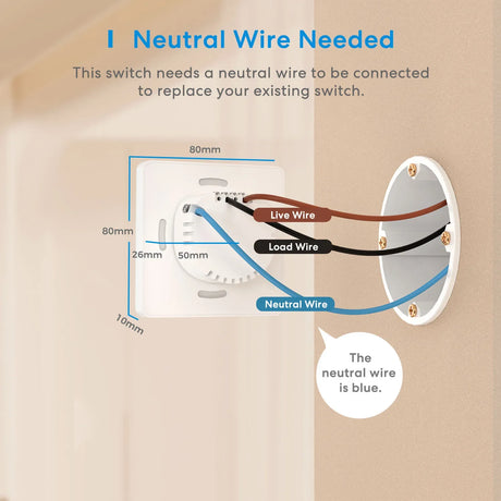 a wall mounted light switch with a wire connected to it