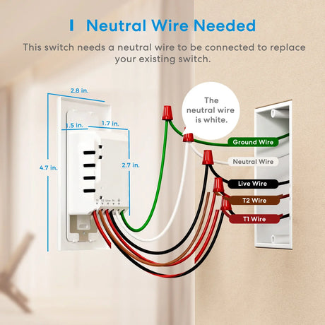 a wall mounted switch with two wires connected to the wall