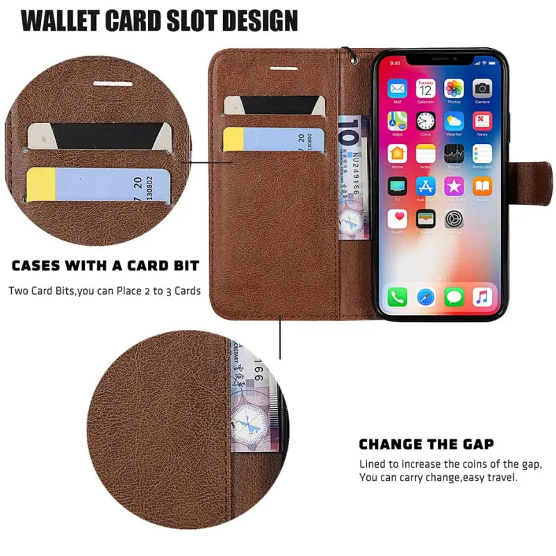 wallet case with card slot and magnetic magnetic closure for iphone x