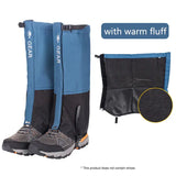 a close up of a pair of hiking gaiters with a blue cover