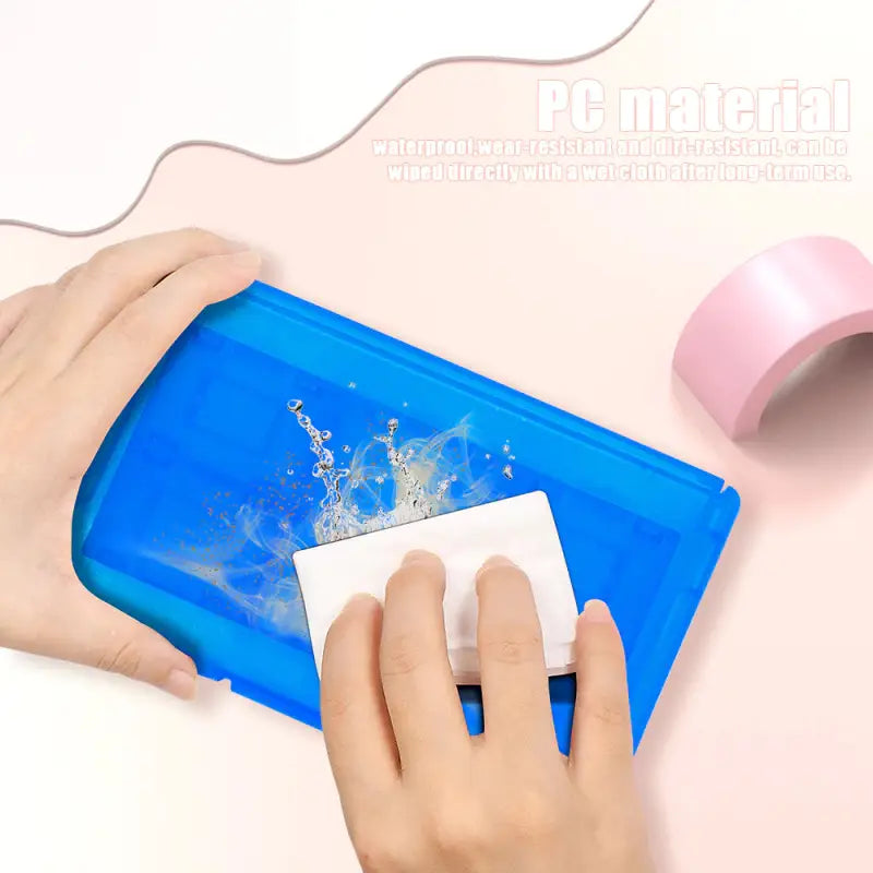 a person using a plastic container to make a soap