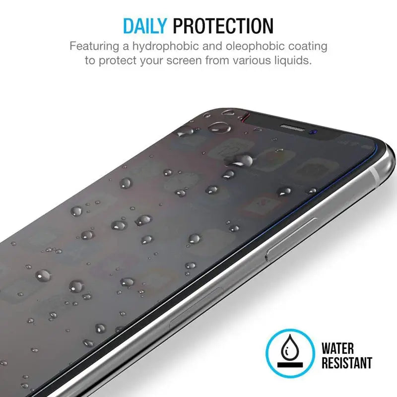 the water resistant iphone case is shown with water droplets