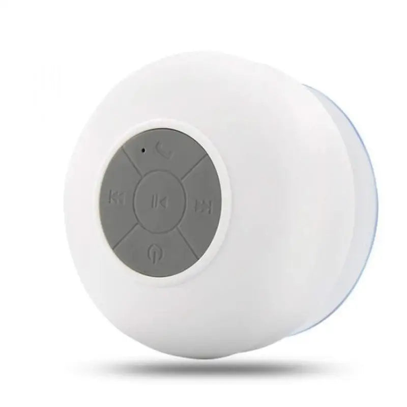 the white and grey bluetooth speaker is shown