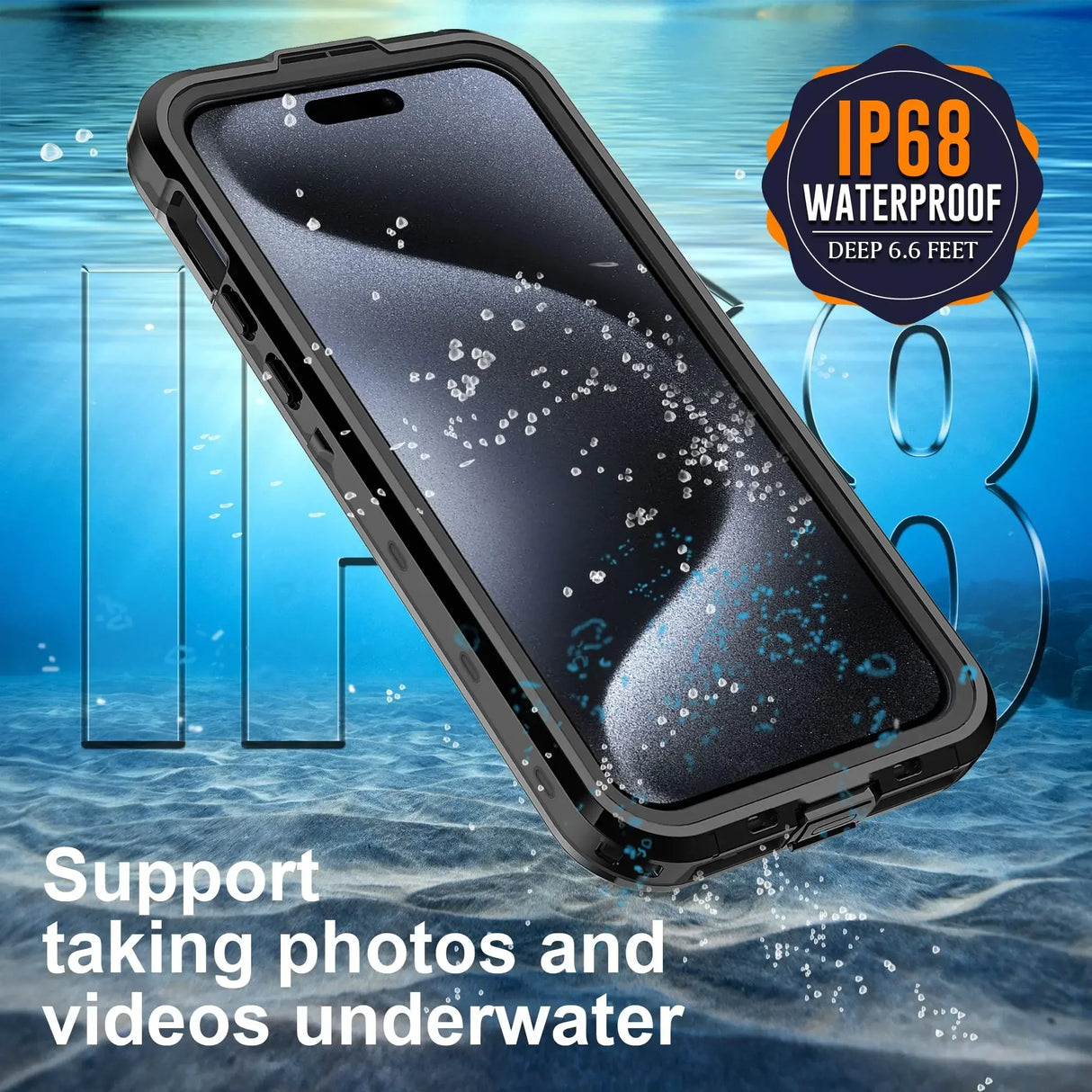 Waterproof smartphone case rated IP68 for underwater photography and videography.