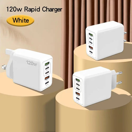 White 120W rapid charger with multiple USB ports.