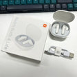 A white apple airpods with a white box