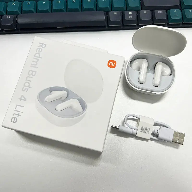 a white apple airpods with a white box