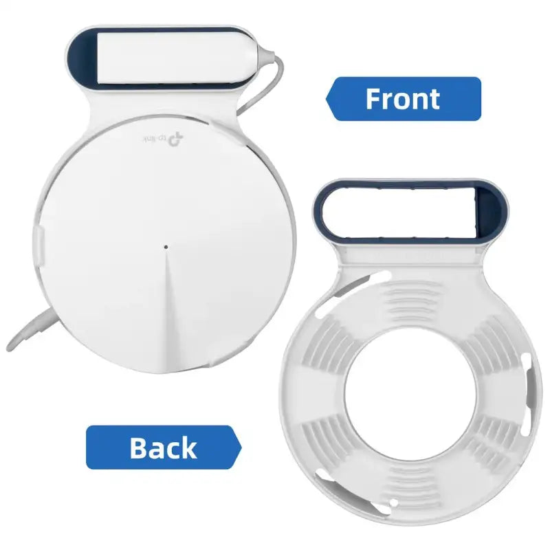 The front and back of a white baby seat