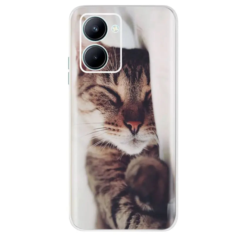 a cat with its head on the phone case
