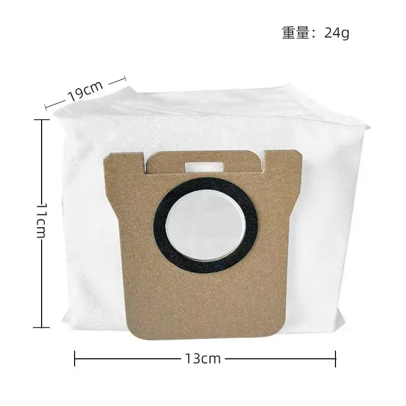 A white bag with a black ring on the bottom