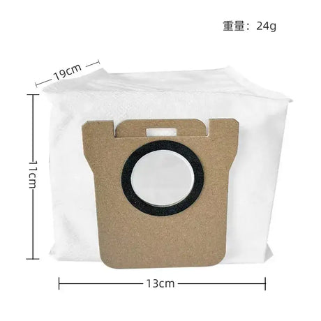 A white bag with a black ring on the bottom