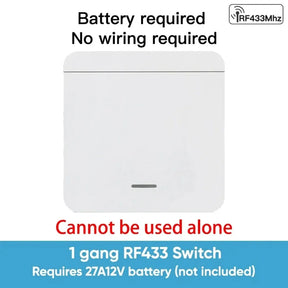 White, battery-powered, wireless light switch.