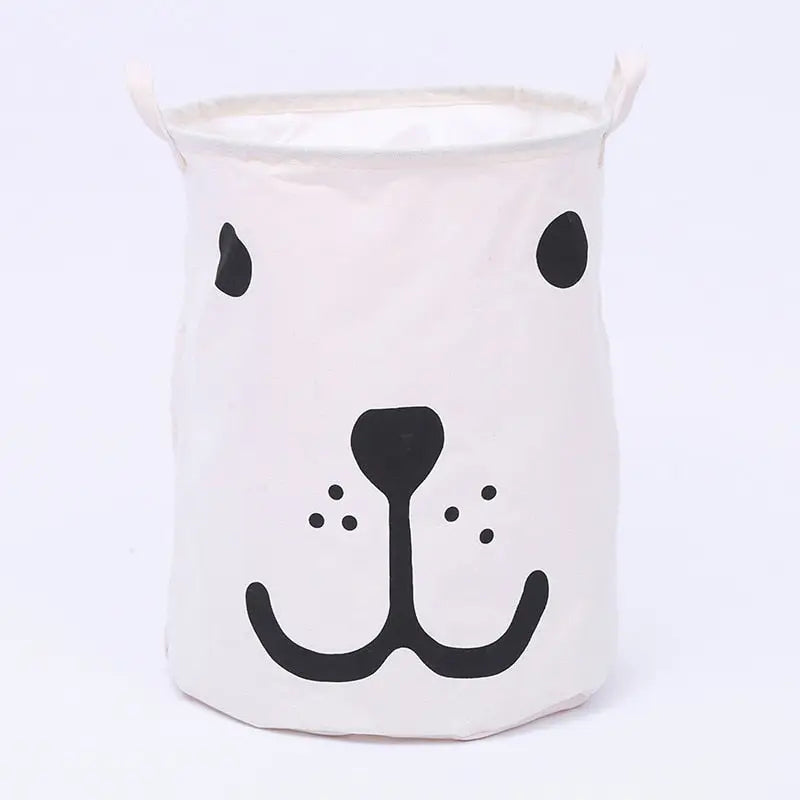 a white bag with a black bear face on it