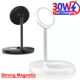 a white and black stand with a magnifying light on it