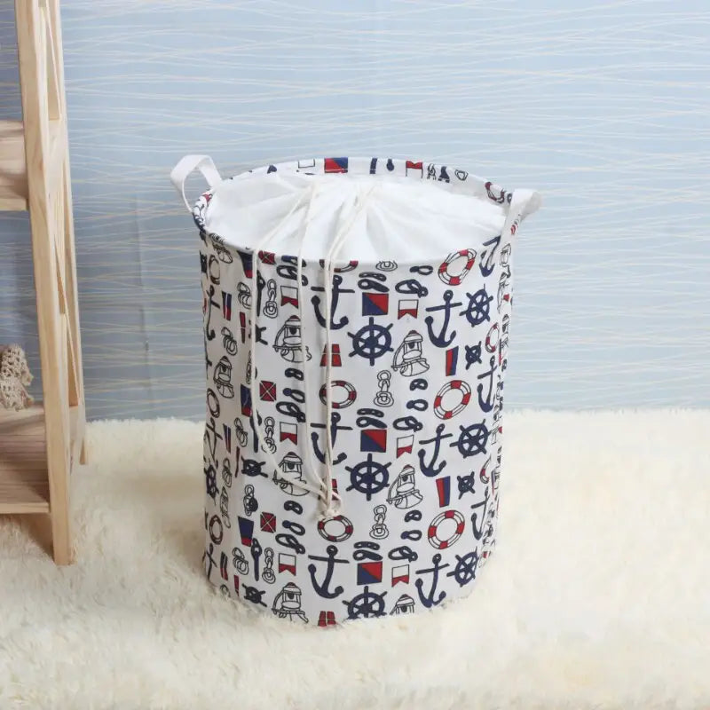 a white storage bag with anchors and anchors on it