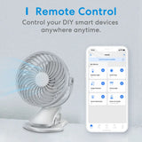 a white and blue fan with the text remote control