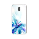 the back of a white and blue flower phone case