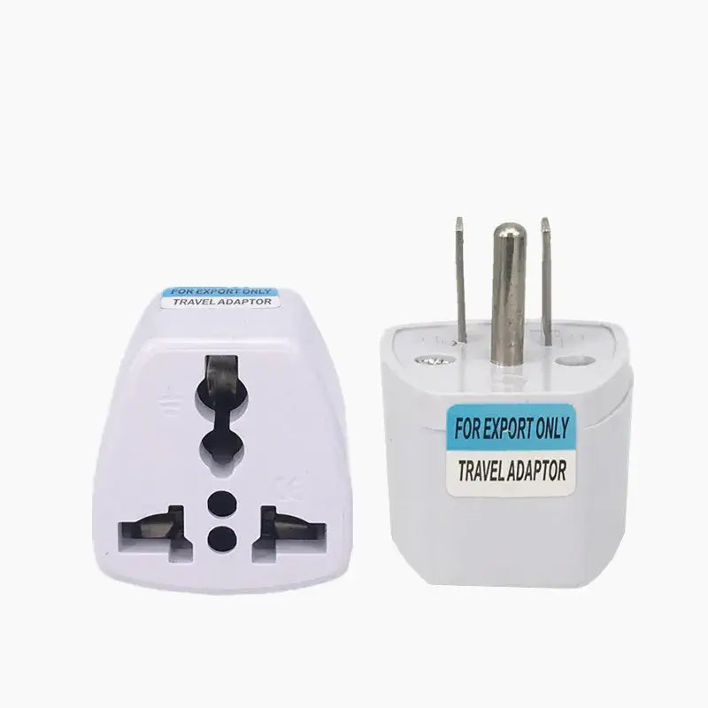 A white and blue travel adapt plug