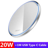 a white and blue wireless charger with a blue stripe