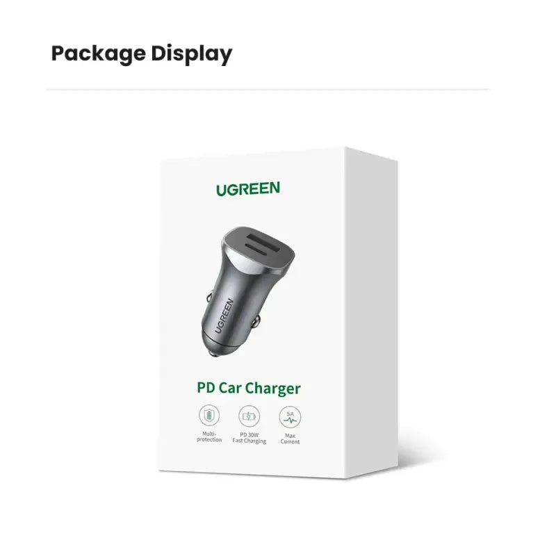 A white box with a black and green car charger inside