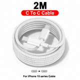 White braided USB-C to USB-C cable measuring 2 meters in length.