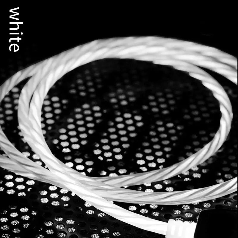 a white cable with a black background