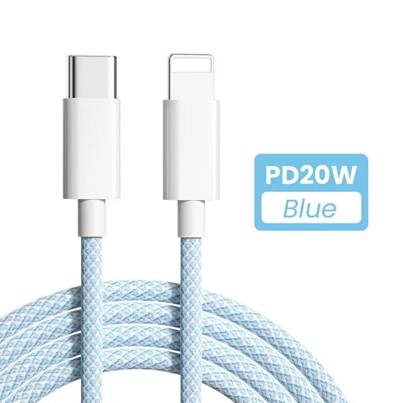 a white usb cable with a blue and white logo