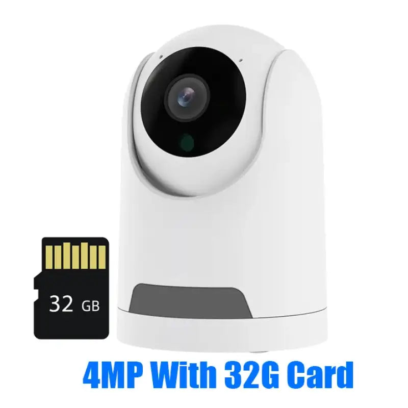 a white camera with a 32gb card attached to it