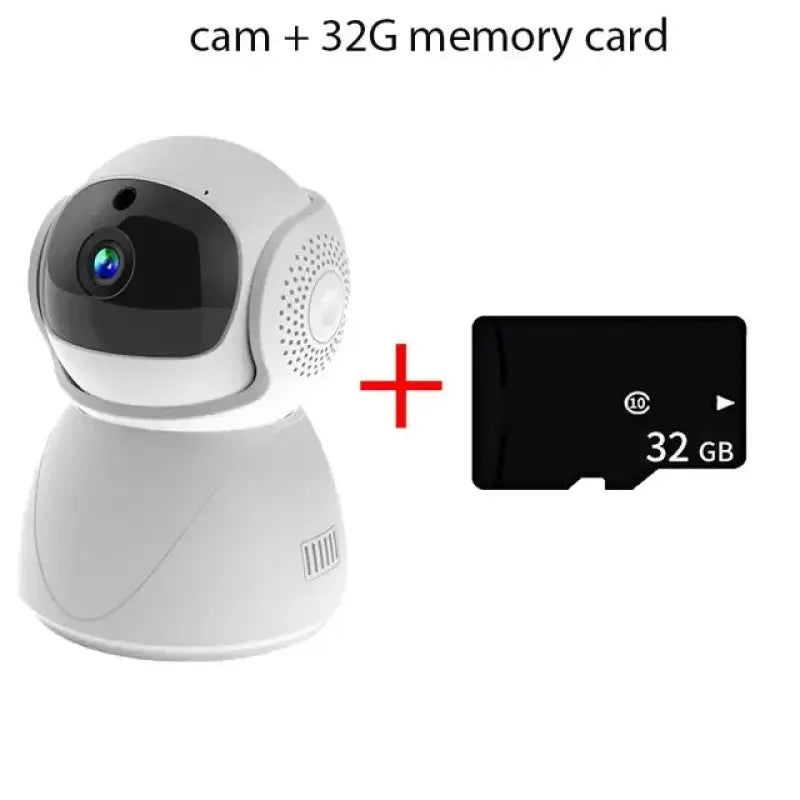 a white camera with a card attached to it