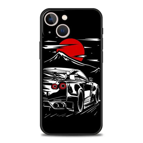 The back of a white car with red sun on it phone case